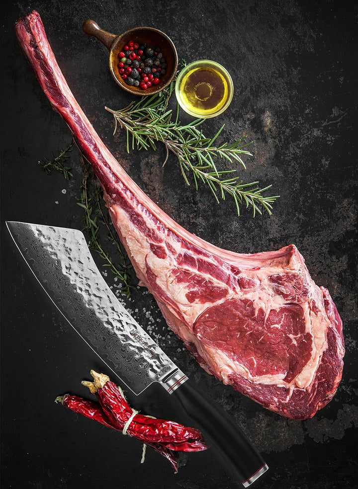 YOUSUNLONG Metzgermesser 22,86cm BBQ Küchenmesser - Japanischer gehämmerter Damaststahl - Leadwood G