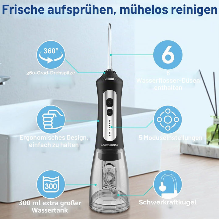 BarberBoss Munddusche, fortschrittliche tragbare Munddusche, elektrische Zahnseide für effektive Zah