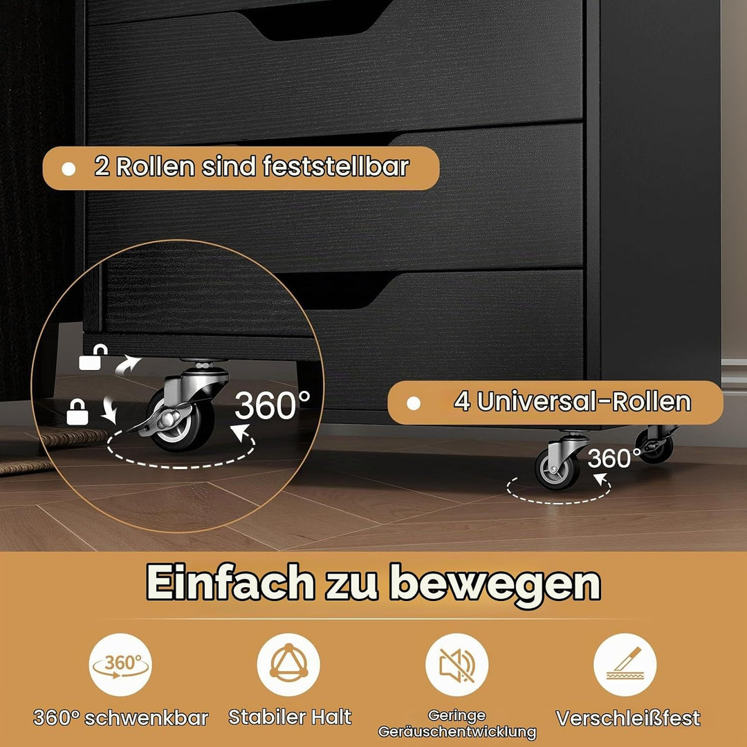 KOMFOTTEU Rollcontainer mit Schubladen, mobiler Aktenschrank Schubladenschrank mit Räder, Bürowagen