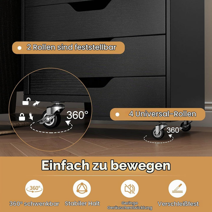 KOMFOTTEU Rollcontainer mit Schubladen, mobiler Aktenschrank Schubladenschrank mit Räder, Bürowagen