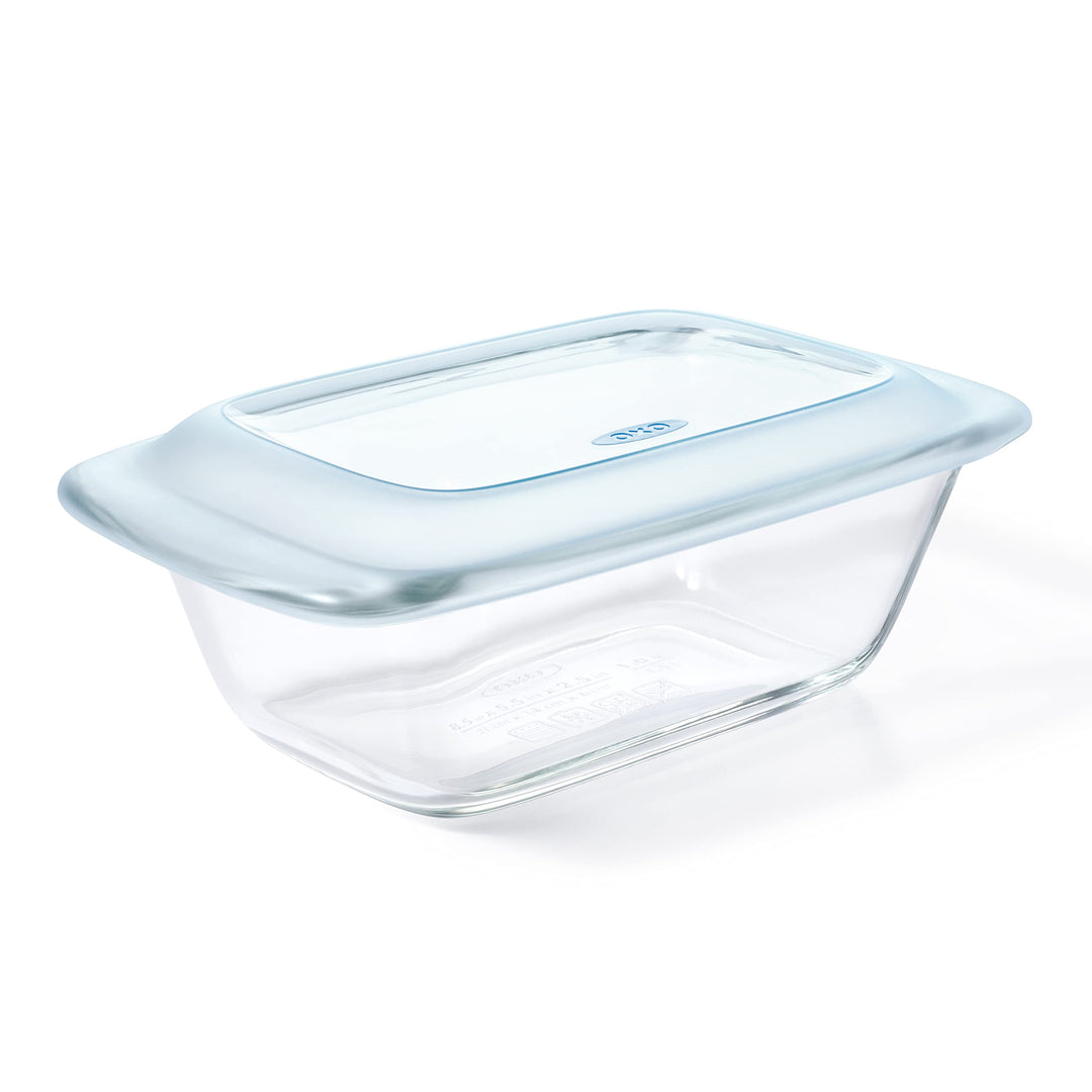 OXO Backgeschirr, 1,6 l, Glas Kastenform mit Deckel, Kastenform mit Deckel