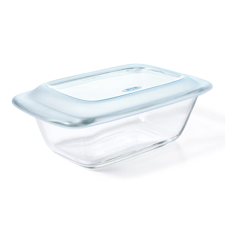OXO Backgeschirr, 1,6 l, Glas Kastenform mit Deckel, Kastenform mit Deckel