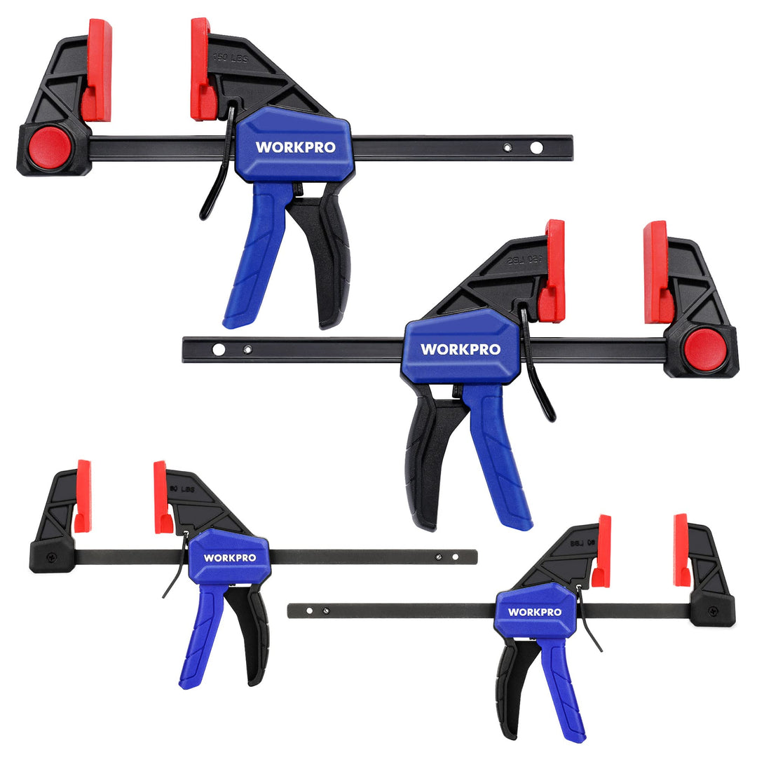 WORKPRO Einhandzwingen Set 4 Stück Schraubzwingen Spanner, Spannweite 120mm/150mm, Dehnbereich 200mm