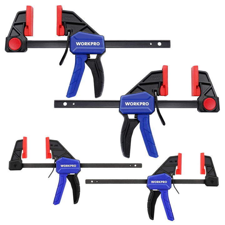 WORKPRO Einhandzwingen Set 4 Stück Schraubzwingen Spanner, Spannweite 120mm/150mm, Dehnbereich 200mm
