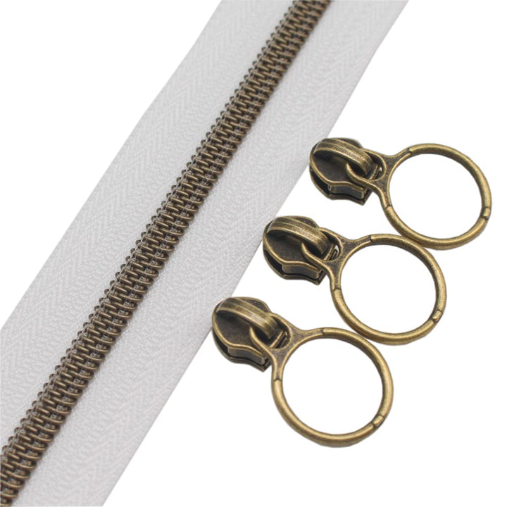 YaHoGa 9 m bronzefarbene endlos Reissverschluss Meterware weisse reissverschluss 6mm-Spirale + 20 No