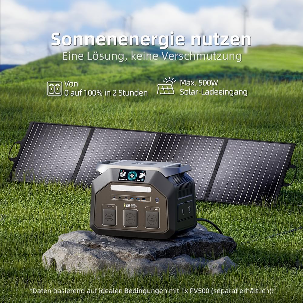 IEE 1800W Solargenerator P1800, 1024Wh LiFePO4 Akku Tragbare Powerstation, 0–80% in 45 Min.Laden, 11