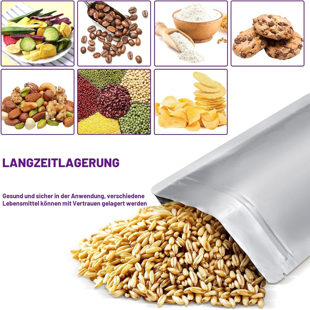 Mylar bags mit sauerstoffabsorber für lebensmittel, 43.5 x 71 cm, 25 x 35 cm, 1 Quart 15 x 22 cm, 8,
