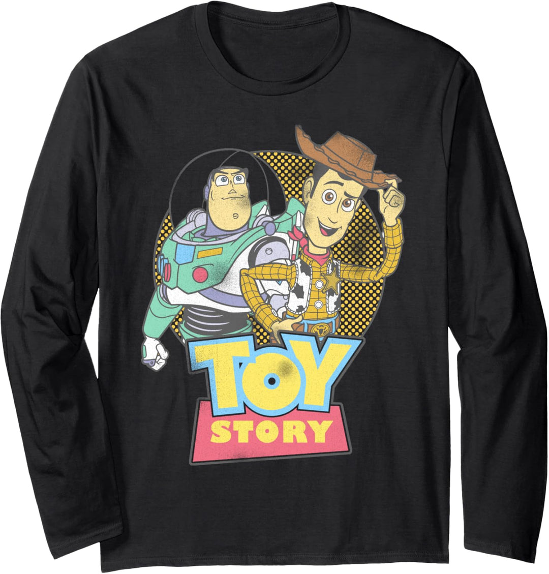 Disney Pixar Toy Story Buzz Woody Distressed Retro Langarmshirt