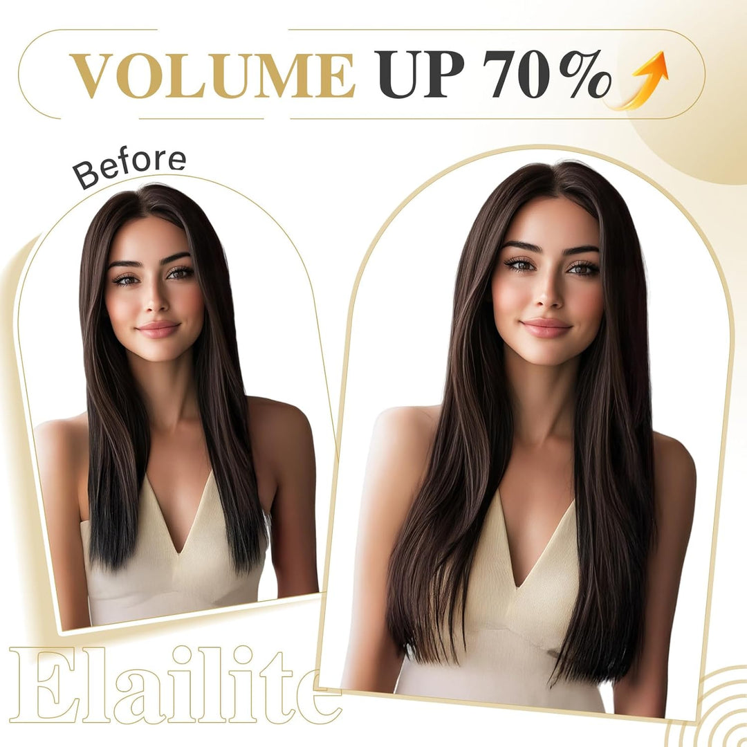 Elailite Echthaar Extensions Clip in 8 Tressen Voller Kopf 140g #2 Dunkelbraun, 45cm Haarverlängerun