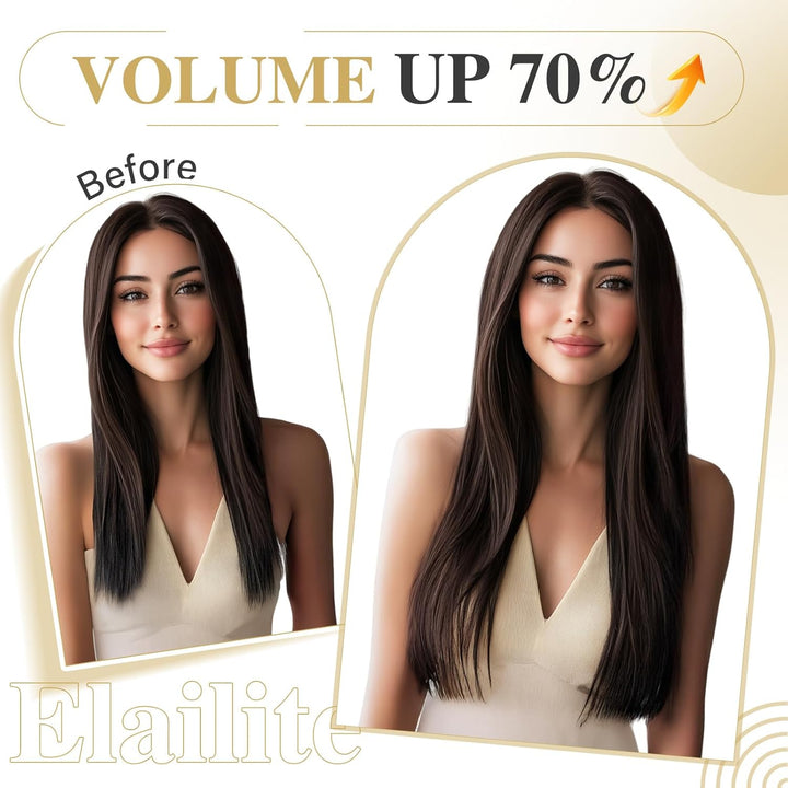 Elailite Echthaar Extensions Clip in 8 Tressen Voller Kopf 140g #2 Dunkelbraun, 45cm Haarverlängerun