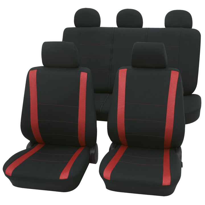 PETEX Auto Sitzbezüge Universal Komplett Set 11-teilig - Samoa rot, Eco Class mit SAB 1 Vario Komple