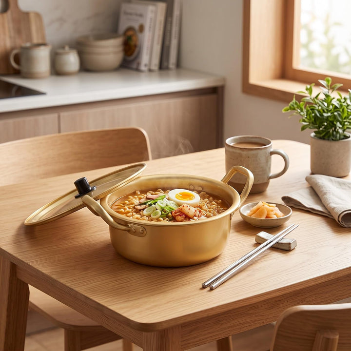 Korean Ramen Noodle Pot aus Gelbem Aluminium, Koreanischer Nudeltopf Ramen Nudeltopf, Aluminiumtopf