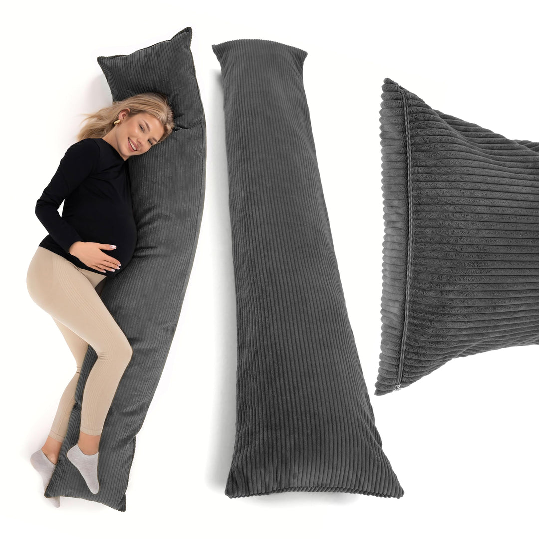 Schwangerschaftskissen 40x145 cm | Schwangerschaftskissen | Allergiker geeignet (Dunkelgrau, 145 x 4