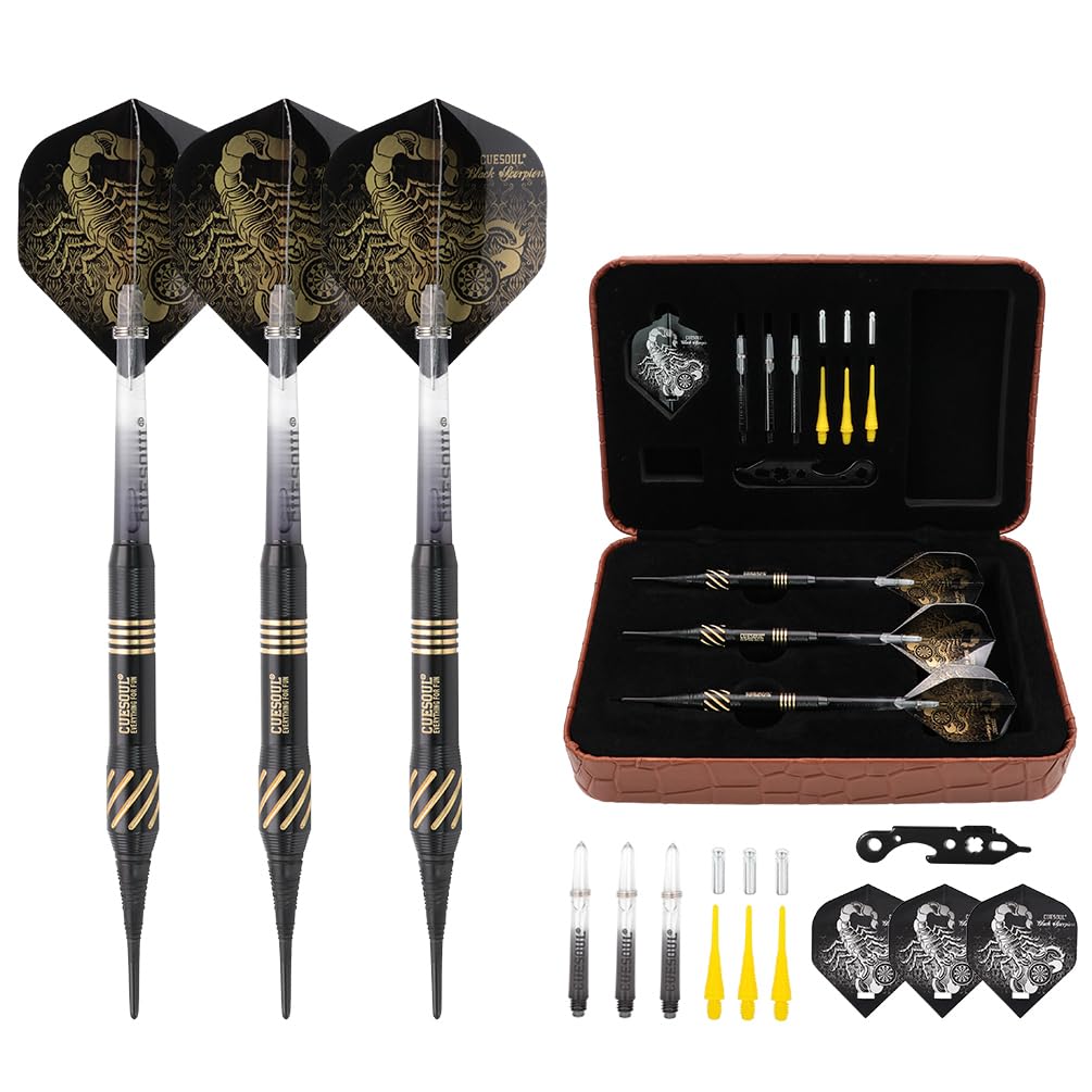Cuesoul 16 Grams Deluxe Soft Tip Darts Set with Luxury Case（Black Scorpion Series） HX-STL-B2305+D602