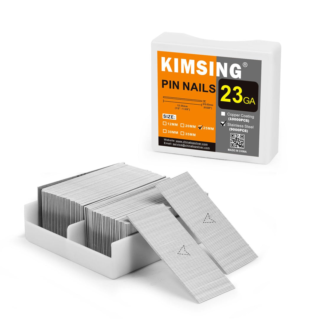 KIMSING 23 Gauge Edelstahl Micro Pin Nägel 9.000 Stück/Box, 25 mm kopflose Stifte, passend für pneum