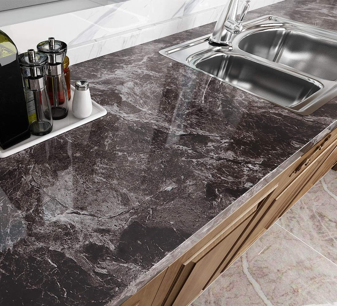Livelynine 5M X 60 CM Breit Marmor Folie Selbstklebend Möbelfolie Klebefolie Tisch Mamorfolie für Ho