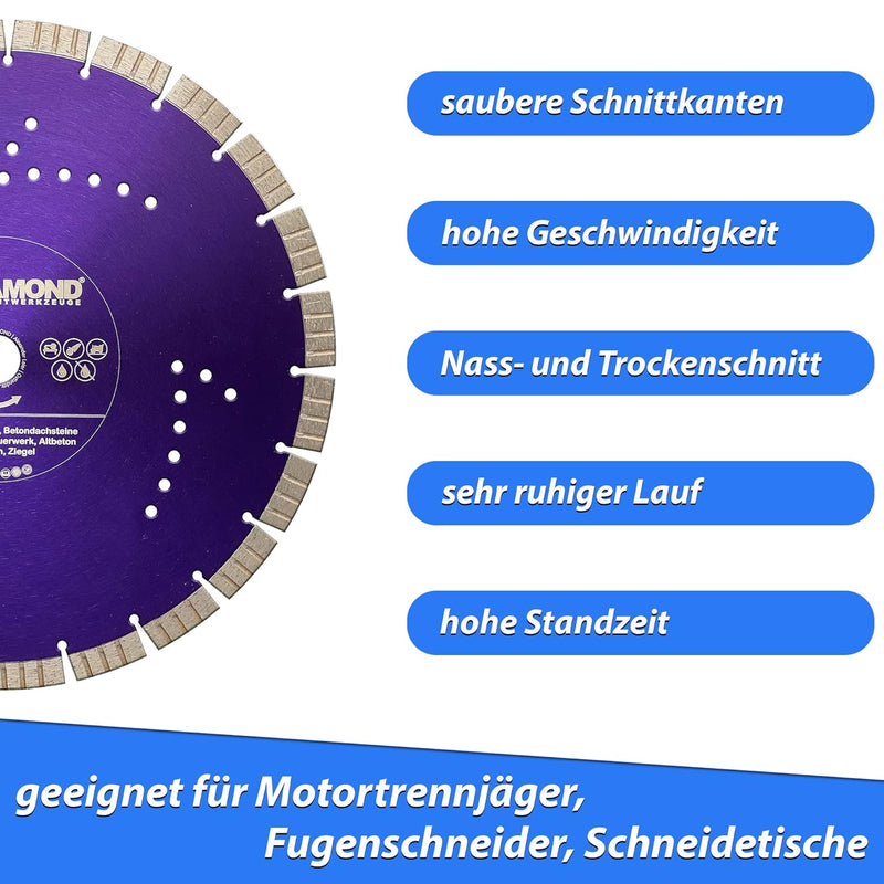 LXDIAMOND Diamant-Trennscheibe 350mm x 25,4mm - Segmente 15mm - passend für Beton Stahlbeton Waschbe