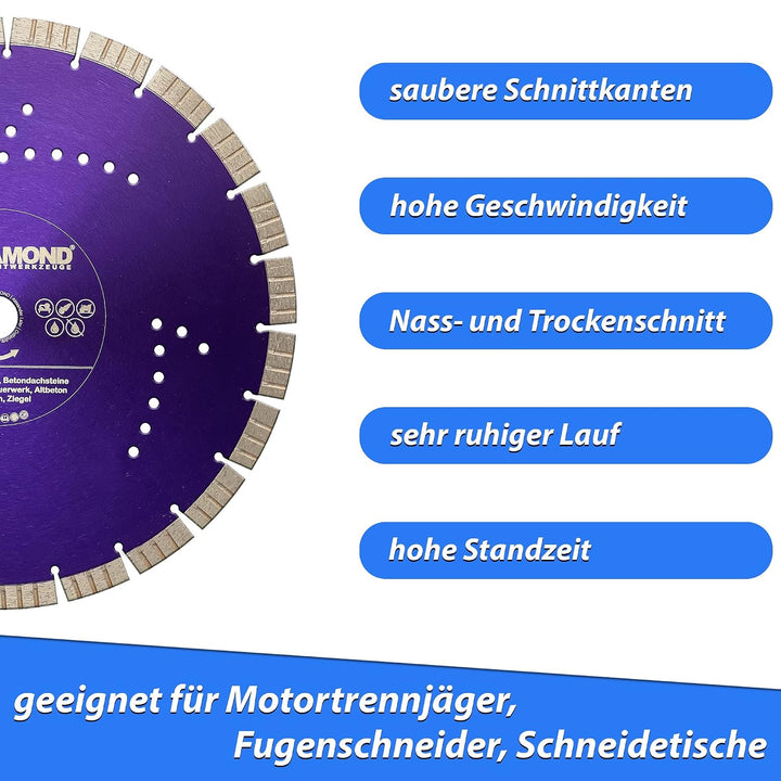 LXDIAMOND Diamant-Trennscheibe 350mm x 20,0mm - Segmente 15mm - passend für Beton Stahlbeton Waschbe