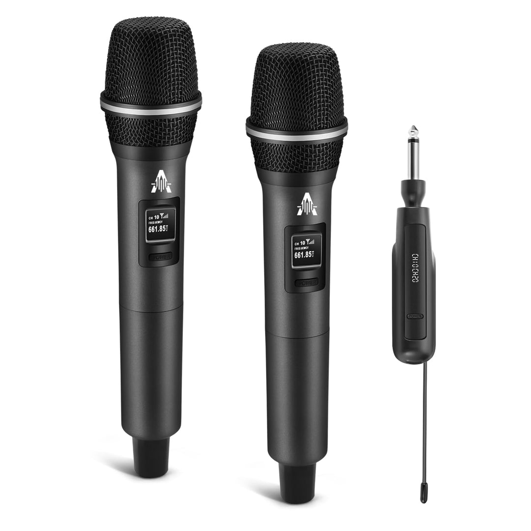 ALPOWL Kabelloses Mikrofon,Handheld-Drahtlosmikrofon-Set,Drahtloses Dual-Mikrofonsystem mit Empfänge
