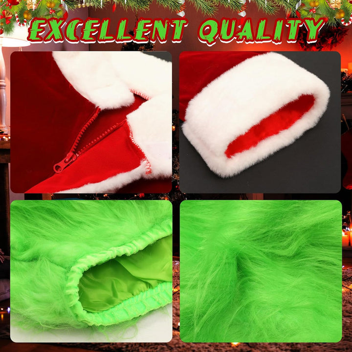 SINSEN Weihnachtsmann Kostüm für Erwachsene 7 Teile Weihnachten Grün Grosses Monster Kostüm Erwachse