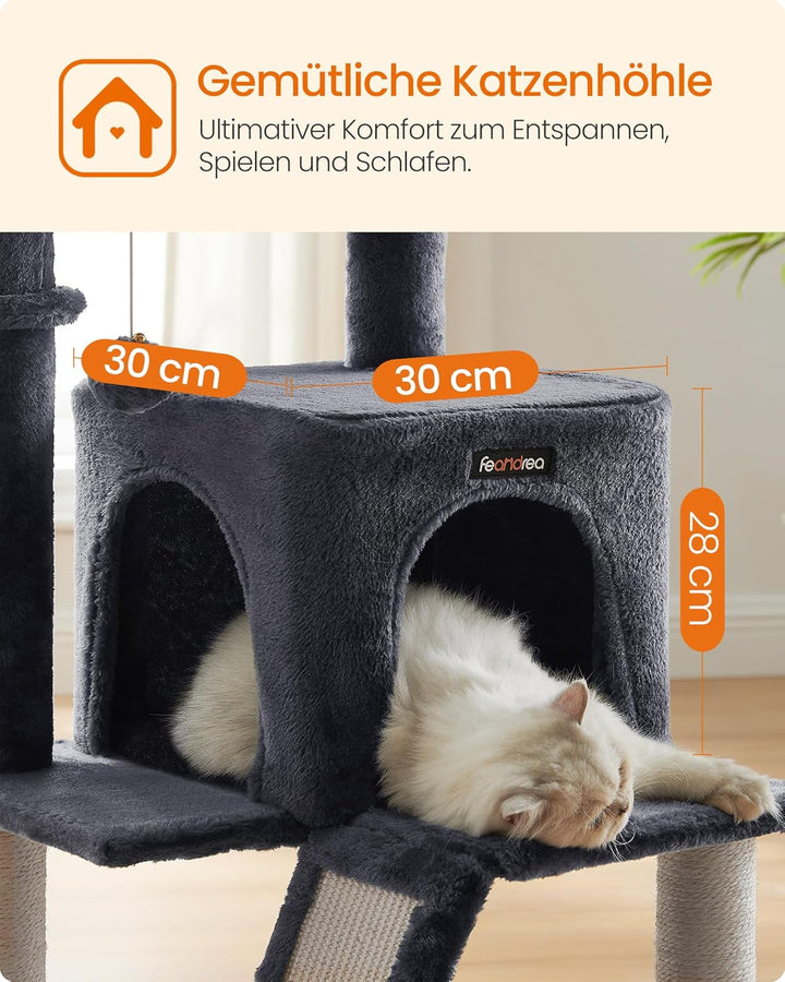 Feandrea Kratzbaum, 96 cm hoch, Katzenbaum mit grosser Plattform, Katzenkratzbaum mit Katzenhöhle, H