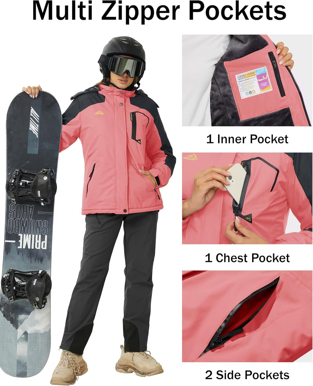 MAGCOMSEN Winterjacke Damen Skijacke mit Fleece Parka Winter Softshell Jacke Ski Snowboardjacke Wass