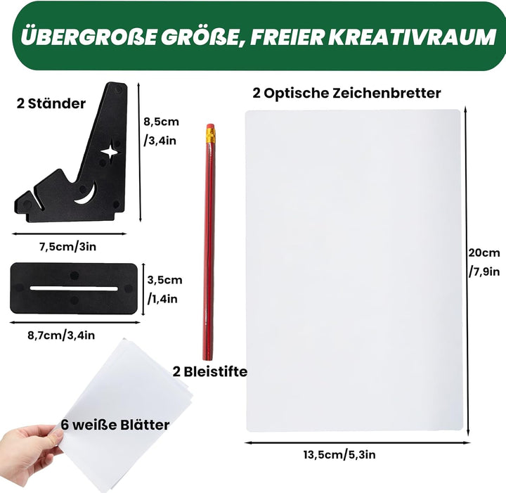 Optischer Zeichenprojektor 2er Pack, Optisches Bild Zeichenplatte A3, Abpausen Gerät, Zeichenbrett A