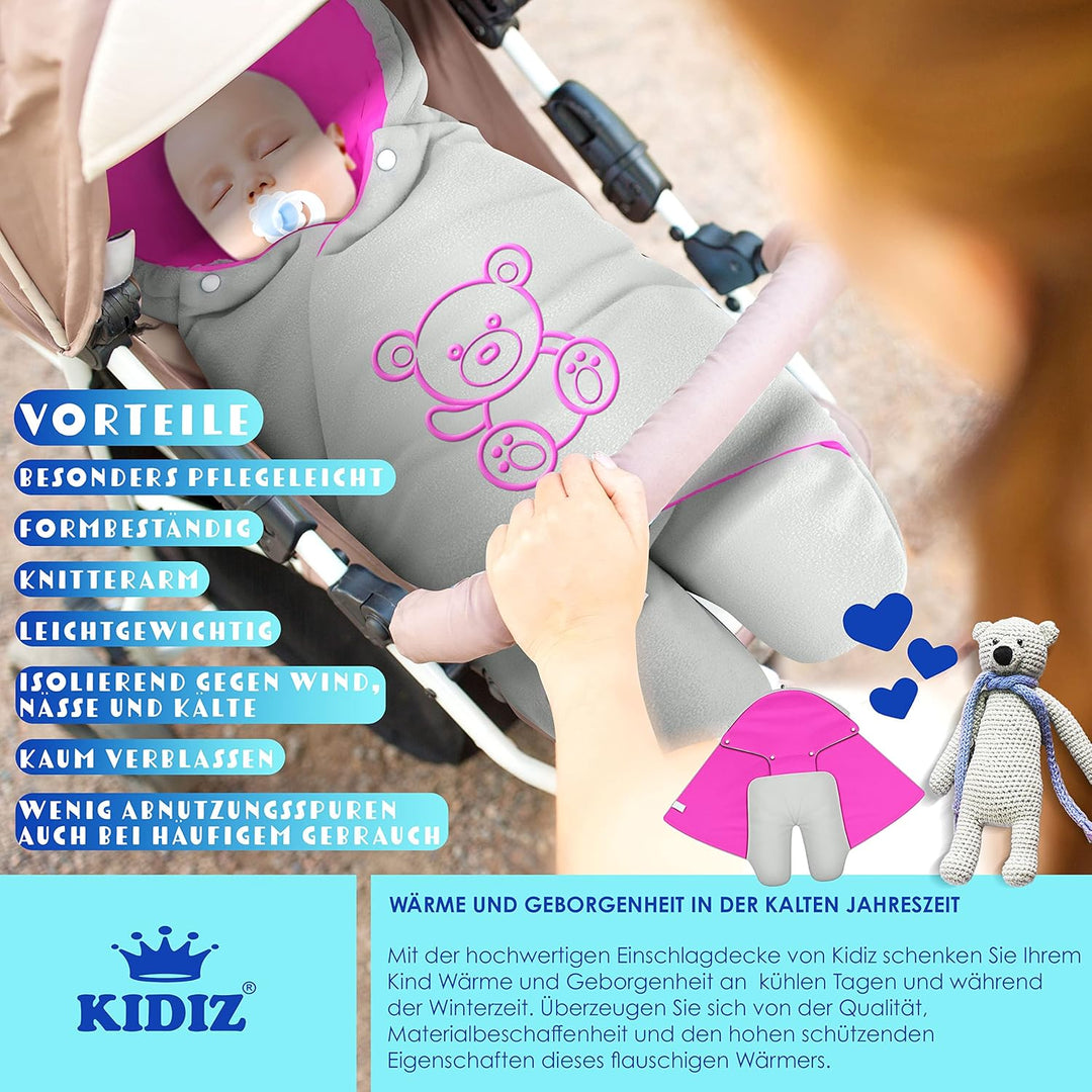 KIDIZ® Baby Einschlagdecke Babyschale Winter Herbst Babydecke mit Tasche Universal Fusssack kompatib