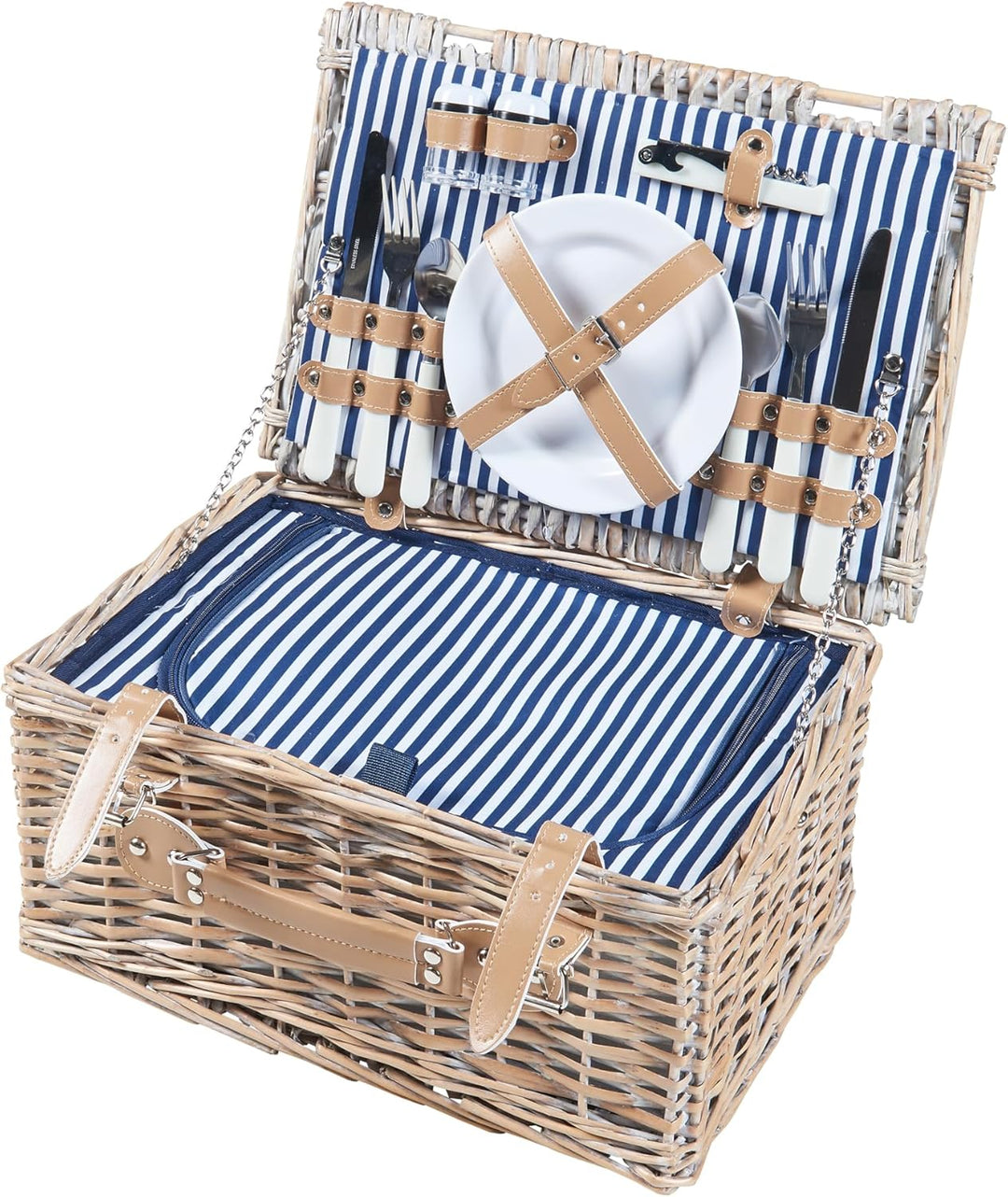 casa.pro Picknickkorb Lumparland Komplettset für 2 Personen mit Kühlfach Weidenkorb Picknickset aus