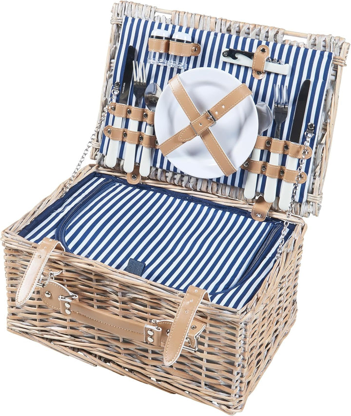 casa.pro Picknickkorb Lumparland Komplettset für 2 Personen mit Kühlfach Weidenkorb Picknickset aus
