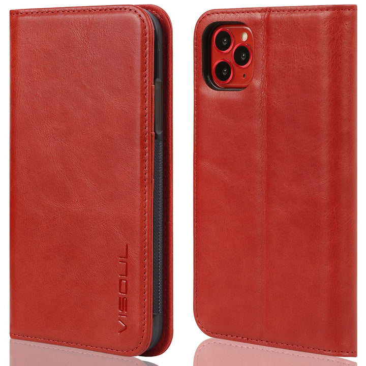 VISOUL Hülle für iPhone 11 Pro Max,Stossfeste Handyhülle [Rindsleder TPU Magnetische Klapphülle Kart