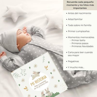 HuBorns - Babyalbum Erstes Jahr bis 5 zum Einkleben von Fotos und Beschriften, Fotoalbum Kinder mit