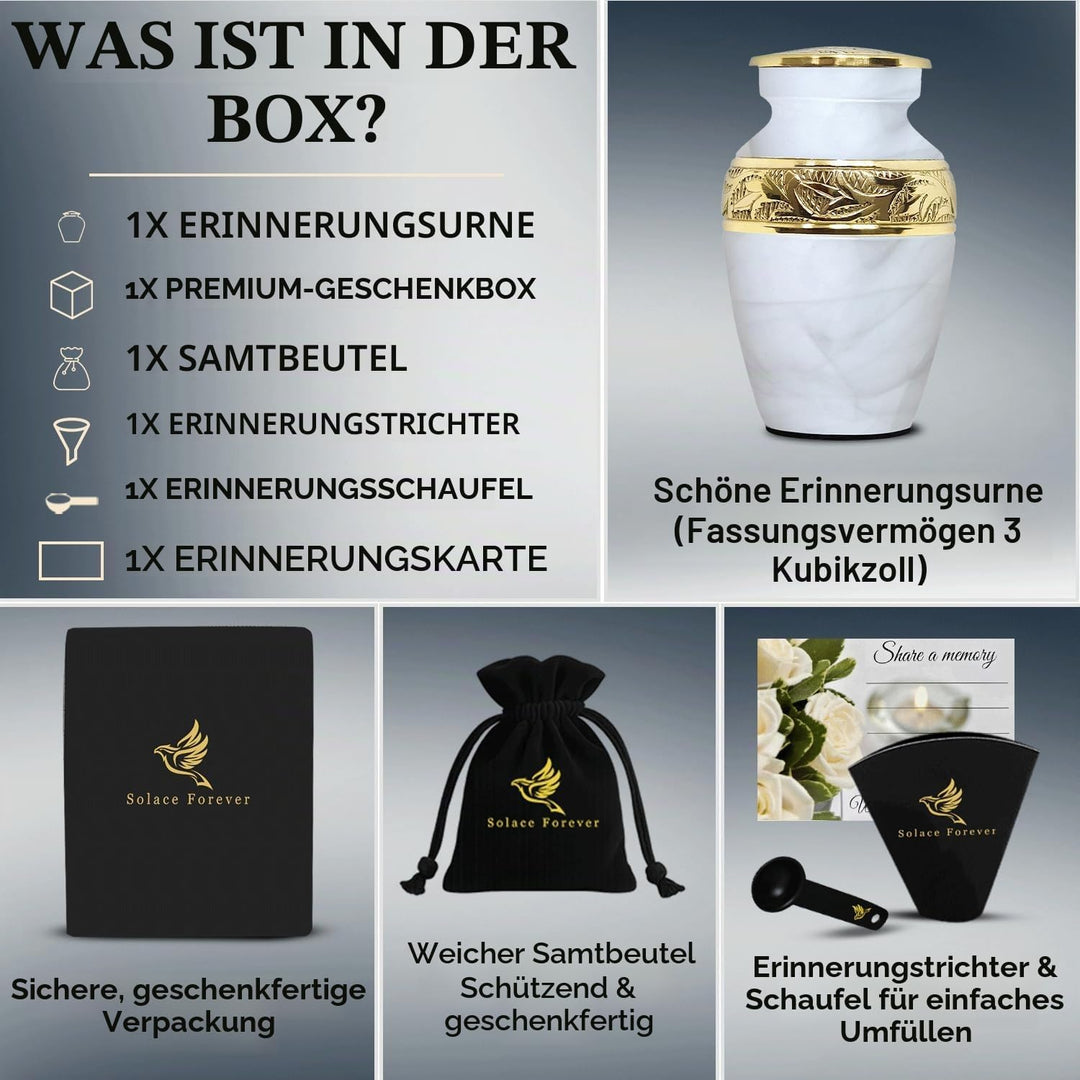 Weisse Andenken-Urne – Mini-Urne für Asche mit Box und Tasche im Lieferumfang – ehren Sie Ihre Liebs