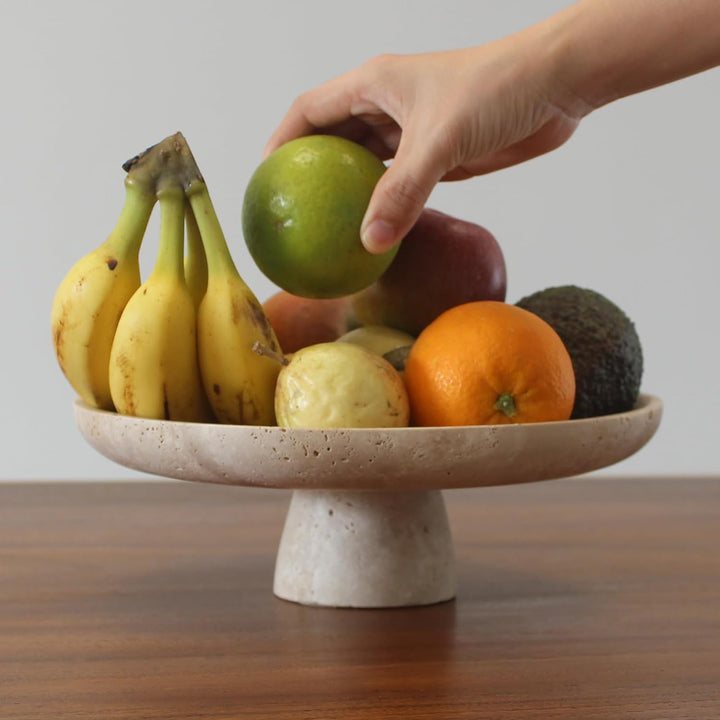 Natürliche Travertin-Obstschale für Küchentheke, 25,9 cm, grosse dekorative Schale, Sockel für Heimd