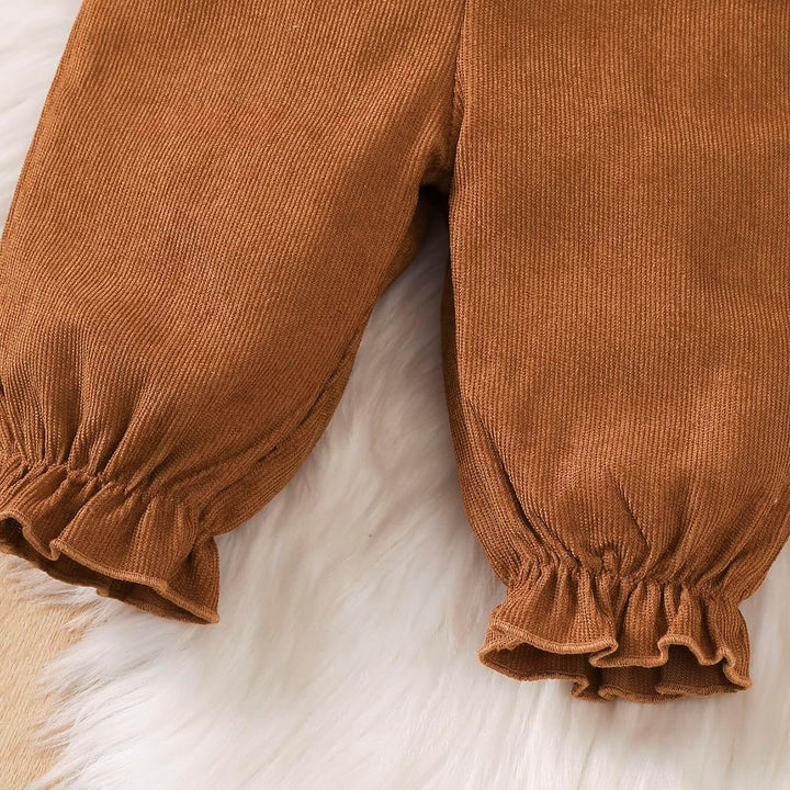 Baby Mädchen Kleidung Langarmshirt Stehkragen Rüschen Cordhose Trägern | Outfit für Mädchen Bestehen