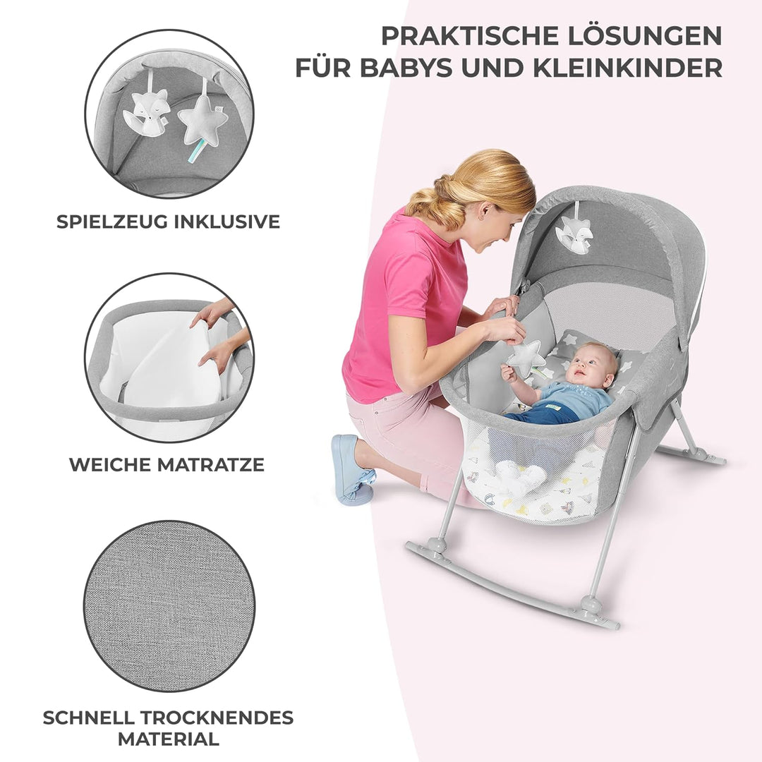 Kinderkraft Kinderbett 3 in 1 LOVI, Kinderreisebett, Stubenwagen, Babywiege, Baby Wippe, Zusammenkla
