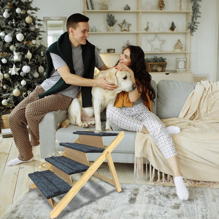 FIVMEN Hundetreppe 2 in 1 Hunderampe Holz Faltbar Höhenverstellbar Haustiertreppe mit Rutschfester T