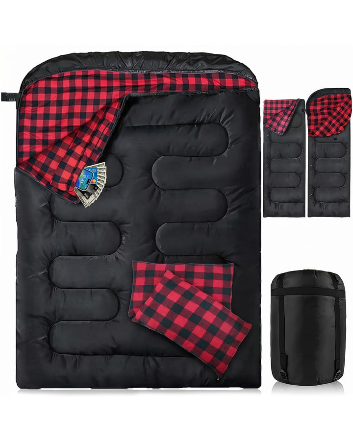 Doppelschlafsack Flanell, 2 Personen Schlafsack Outdoor 220 x 160 cm, Verbesserter Doppel Zippern, m