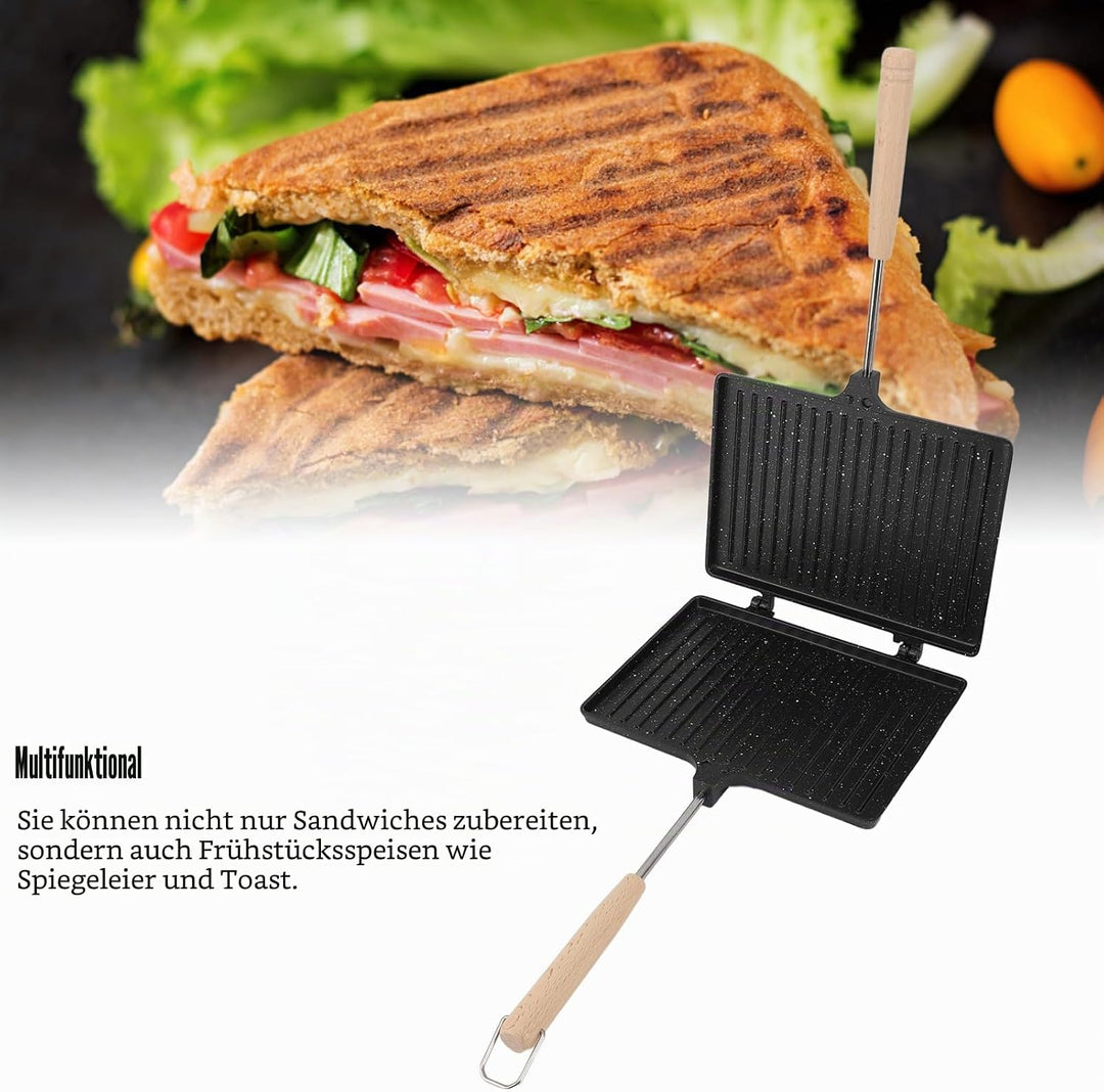 Panini Press Sandwich Maker, Doppelseitiger Gas-Sandwichtoaster mit Antihaftbeschichtung, Aluminium-