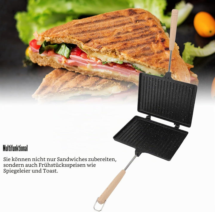 Panini Press Sandwich Maker, Doppelseitiger Gas-Sandwichtoaster mit Antihaftbeschichtung, Aluminium-