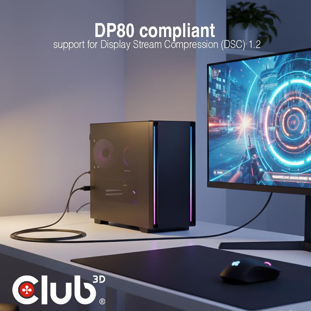 Club3D CAC-1559 USB Typ-C auf DisplayPort DP80 bidirektionales VESA zertifiziertes Kabel 1m Schwarz