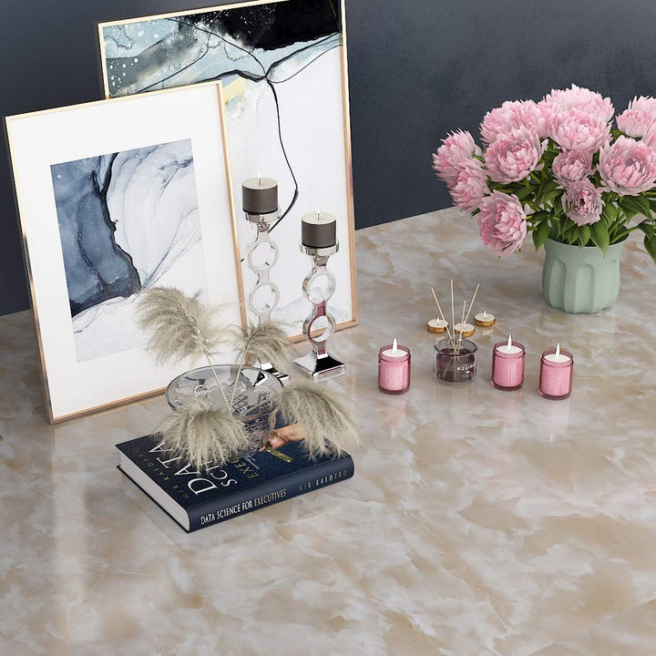 Livelynine 40CMX10M Möbelfolie Marmor Folie Küche Klebefolie Marmor Beige Folie für Tisch Küchen Arb