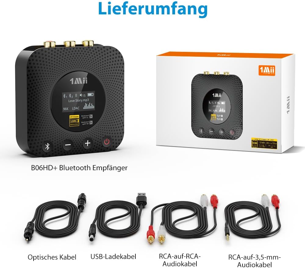 1Mii B06HD+ Hi-Res Bluetooth 5.1 Musik Empfänger für Stereoanlage mit LDAC, HiFi Bluetooth Adapter m