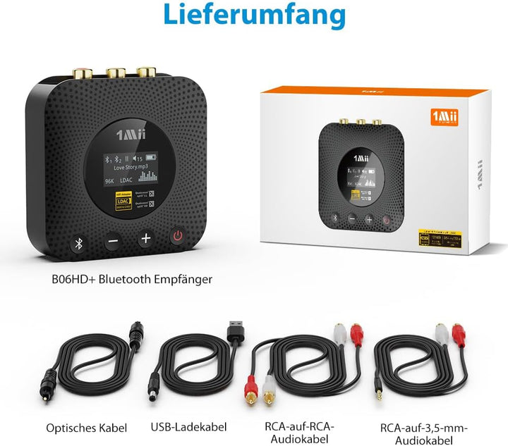 1Mii B06HD+ Hi-Res Bluetooth 5.1 Musik Empfänger für Stereoanlage mit LDAC, HiFi Bluetooth Adapter m