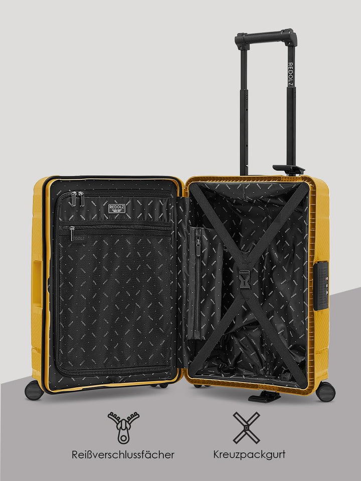 REDOLZ Hartschalen Kabinen-Koffer ohne Reissverschluss | 3-Punkt-Verschluss-System | Kleiner Trolley