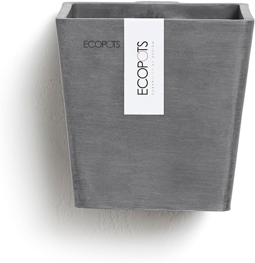 ECOPOTS Blumentopf Manhattan Grau - 15 x 17 cm rechteckig/quadratisch klein - mit Bewässerung - Pfla