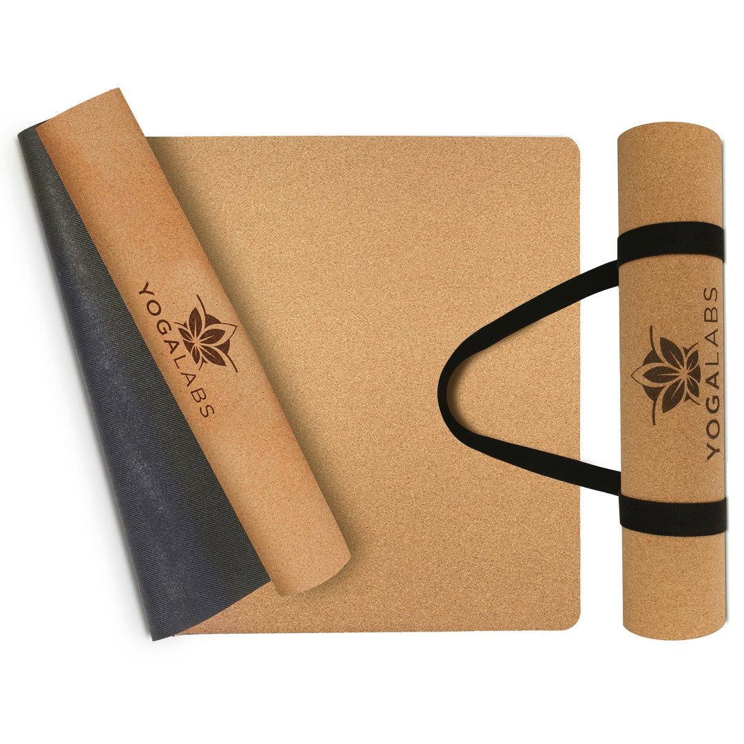 Premium 2-in-1 Yoga-Matte aus Kork & Naturkautschuk inkl. Tragegurt 183 x 61 x 0,4cm (gross) - Gymna