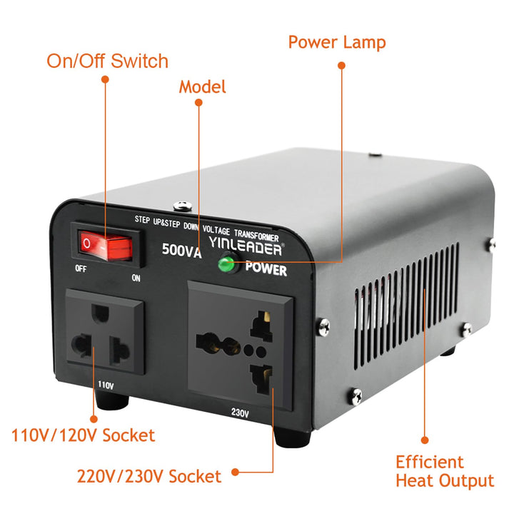 Yinleader 500W 230V bis 110V USA Spannungswandler Ringkern-Transformator 500VA - In: 110V oder 220V