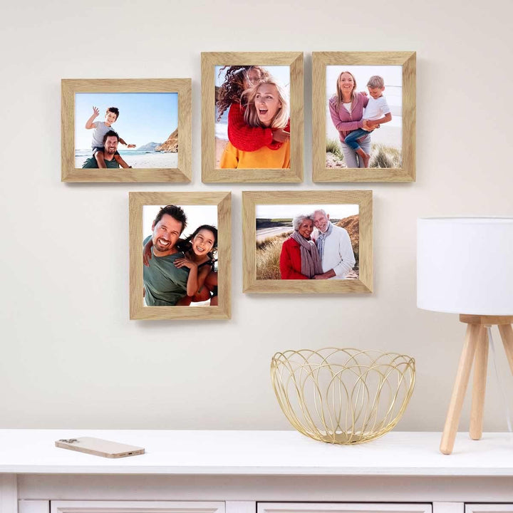 PHOTOLINI Bilderrahmen 15x20 cm Eiche Massivholz, breite Rahmen, 10er Set, modern, bruchsicheres Acr