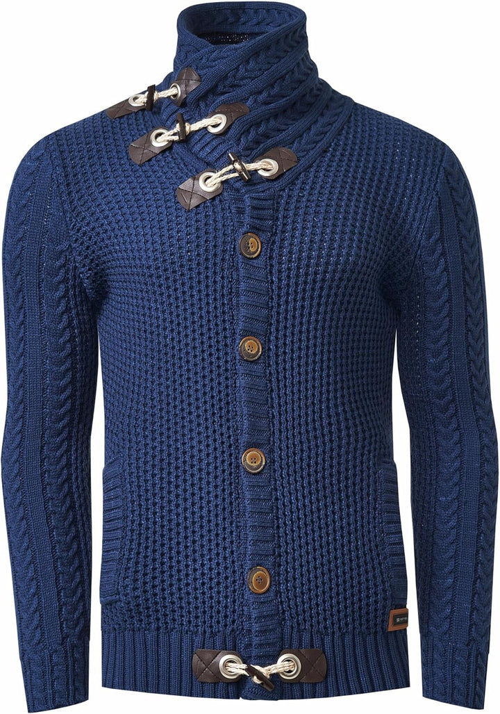 Subliminal Mode Herren Pullover aus grobem Strick mit Schalkragen BX292 L 418 Blau, L 418 Blau